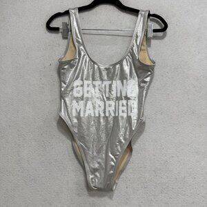 Private Party Swimsuit Womens Medium Silver One Piece Getting Married Bridal